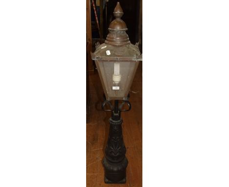 A D Windsor copper and iron street lamp top, 204 cm high