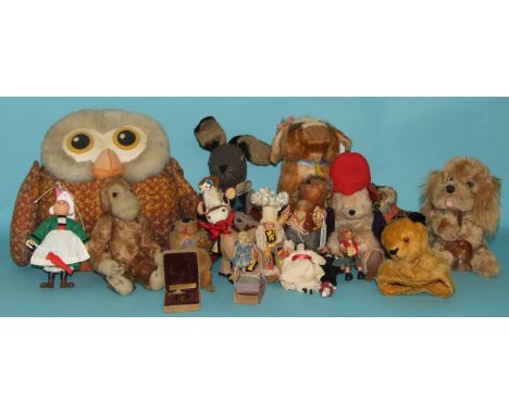 A Merrythought plush cow, 24 cm high, a Gabrielle beanbag Paddington Bear, a Steiff hedgehog, Mecki, another Macki, and other