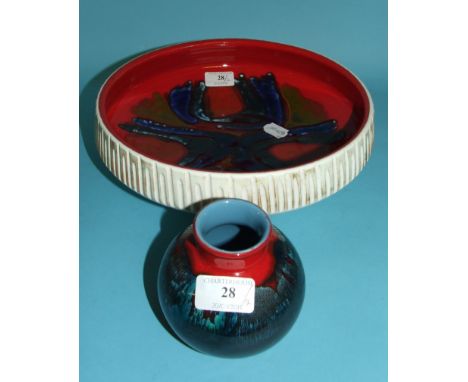 A Poole pottery Delphis bowl, 29 cm diameter, and a similar vase, 10 cm high (2)  Condition report Report by NG

Bowl: has a 