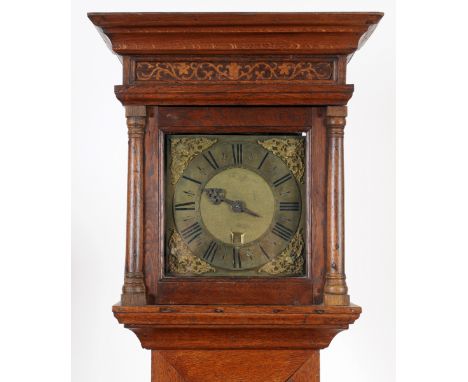 A longcase clock, the 25 cm square brass dial signed J N O Ettry, Horton, with Roman numerals and subsidiary calendar apertur