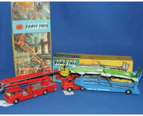 A Corgi Major Toys Simon Snorkel Fire Engine, 1127, and a Carrimore Car Transporter, 1101, both boxed (2)