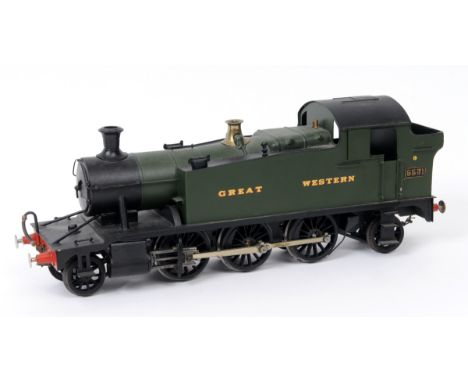 A hand built 0 gauge pannier tank engine, 2-6-0, in Great Western green livery  See illustration