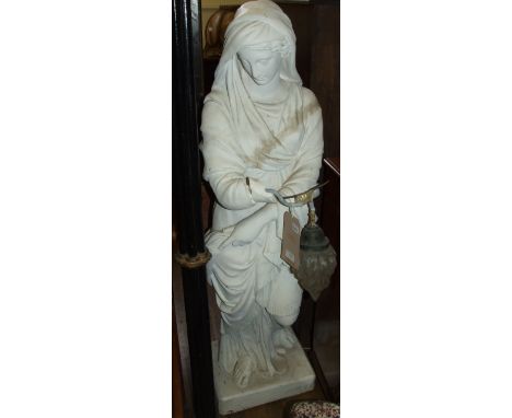 A plaster of Paris figural lamp, in the manner of Humphrey Hopper, in the form of a lady, wired for electricity (damages/loss