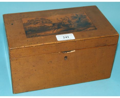 A 19th century penwork tea caddy, 24 cm wide