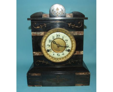 An black slate mantel clock, 29 cm high, and two others similar (3)