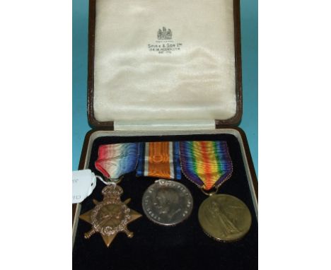 A WWI trio, with 1914-15 Star, awarded to 13722 Pte A M Nagle R Berks R, with a WWII Defence Medal, and a Spink leather box
