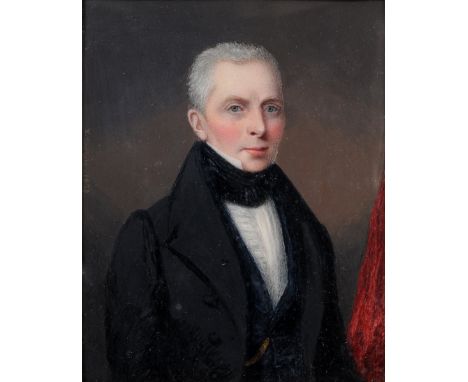 A 19th century half length portrait miniature, of a gentleman wearing a cravat, watercolour on ivory, signed T Carlyle and da