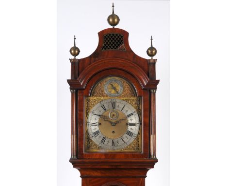 A musical longcase clock, the 30 cm arched square brass dial having a silvered chapter ring, signed Wm North, London, with a 