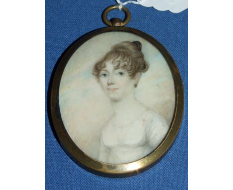 An oval bust portrait miniature, of a lady, watercolour, 6 x 5 cm Condition report Report by NG

Unframed approx. 6.5 x 5 cm.