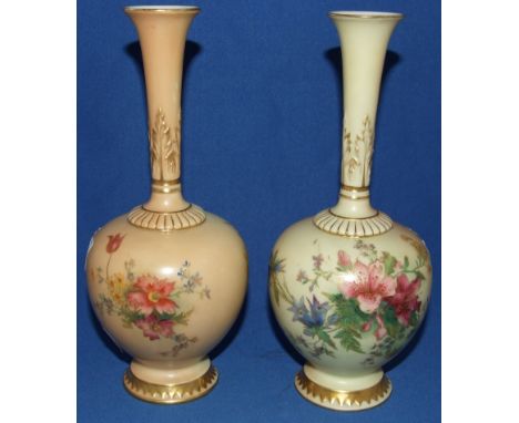 A pair of Royal Worcester porcelain vases, decorated flowers, 1661, 23 cm high (2)