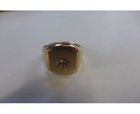 A hallmarked 9ct gold diamond signet ring, size R, approx 10.8 grams, general usage marks, hallmarks clear 