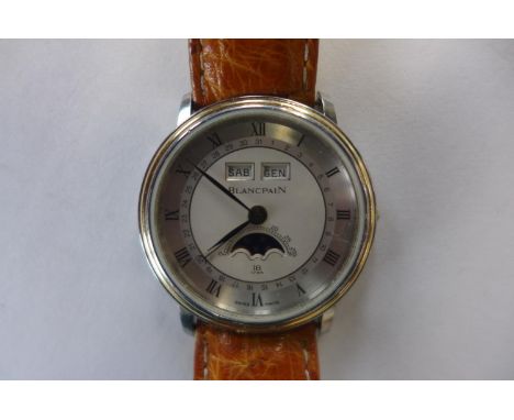 A Blancpain gold and steel Villaret triple date moon phase gents Swiss made wristwatch, very high quality watch, in good cond
