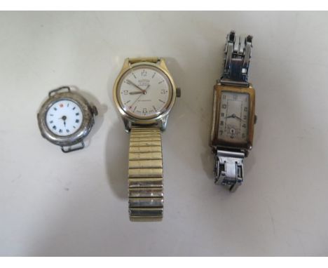 A Roamer 17 jewel manual wind gents wristwatch, 33mm wide, running, a gents dress watch, running and a silver watch, not work