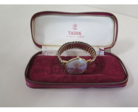 A gentleman's Tudor gold plated manual wind wristwatch, no 1871 - on an Excalibur sprung strap, some small scratches, running