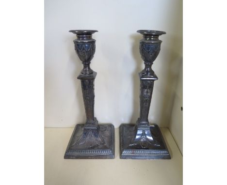 A pair of Victorian silver classical style candlesticks, hallmarked Sheffield 1894 - by Jenkins and Timm, height 18cm, weight