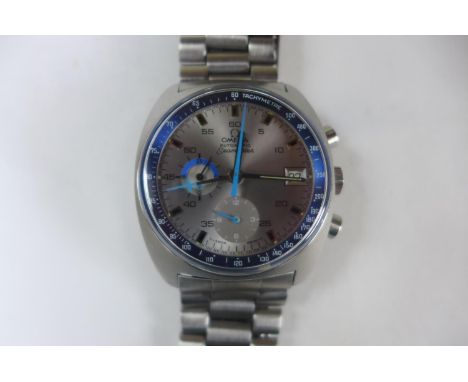 A 1970's Omega automatic Seamaster chronograph 176 007 stainless steel bracelet gents wristwatch, case 38mm wide with blue ta