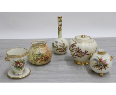 Royal Worcester -&nbsp;selection of blush ivory and similar pieces to include a lobed jar with cover numbered 1314 with facto