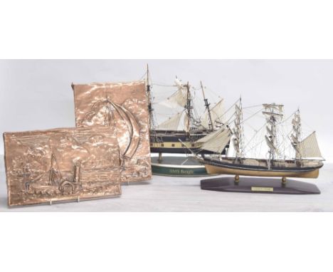 Limited edition scale model of HMS Beagle,&nbsp;upon a pottery plinth, no.55/500 (faults mast damage), 13" high; together wit