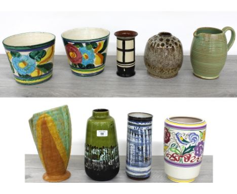 Collection of art pottery vases&nbsp;to Poole shape no. 858, Watcombe, Iden Pottery, an Austrian vase, etc; also two Italian 