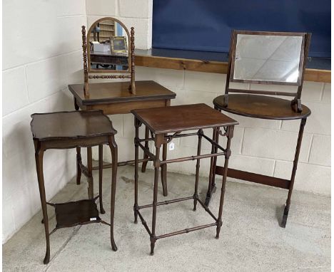 Mixed lot of furniture to include mahogany&nbsp;side table on slender turned legs united by stretchers,&nbsp;18" wide, 13.5" 