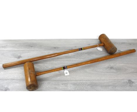 Pair of vintage wooden croquet mallets, 36" long (2) 