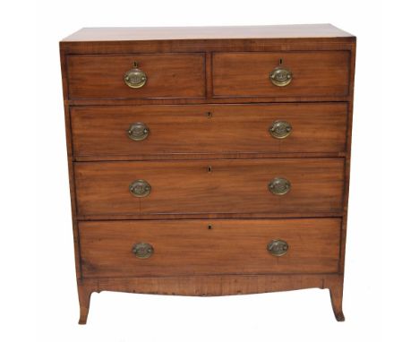 19th century mahogany chest of drawers, the cross banded inlaid top over two short and three long graduated drawers over a sh