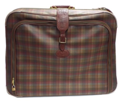 Mulberry - a tartan Scotch grain&nbsp;leather&nbsp;wheeled&nbsp; suitcase, 31" wide, 10" deep, 25" high 