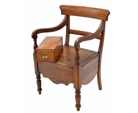 Victorian bar back commode armchair, with an oak&nbsp;stationery drawer with brass handle, 7" wide, 16" deep (2) 
