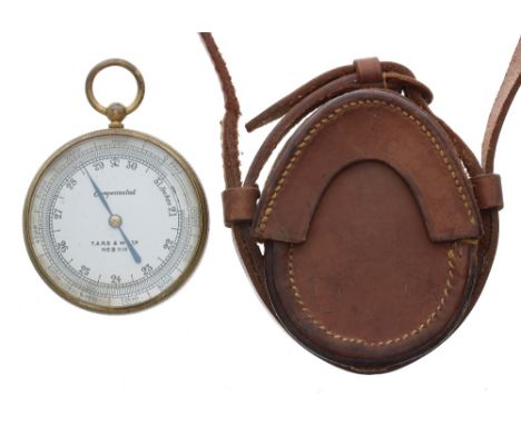 Military brass cased compensated barometer, the 2.5'' silvered dial inscribed 'T.A.R.S. &amp; W Ltd, No. B 6116, the case bac
