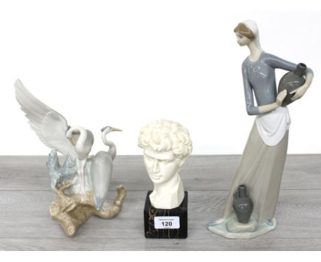 Small resin bust of a Roman gentleman after G. Ruggeri,&nbsp;7" high; together with two Lladro and Nao figures (3) 