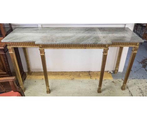 CONSOLE TABLE, Regency style giltwood of breakfront form with a marble top, 175cm x 55cm x 96cm H.