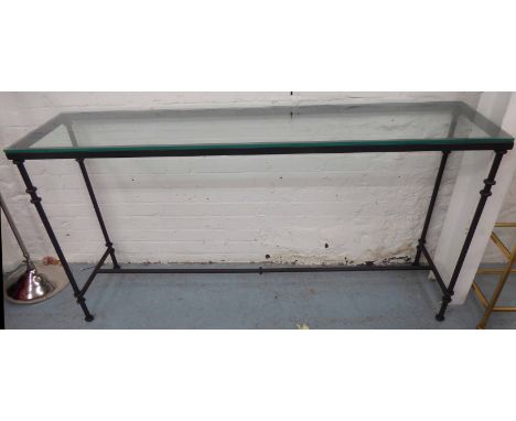 CONSOLE TABLE, from Oka, glass top on metal base, 40cm x 160cm x 83cm H.