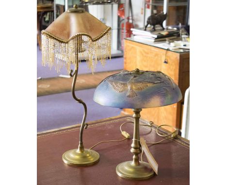 LALIQUE STYLE LAMP, plus another. 60cm tallest. (2)