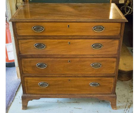 CHEST, George III mahogany with inlaid detail with four drawers and splayed bracket supports, 83cm x 45cm x 87cm H.