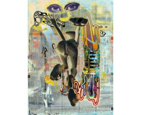 Markus Oehlen (Krefeld 1956 – lebt in München). Flieger. 2004Öl und Farbserigrafie auf Leinwand.  200 × 150&nbsp;cm (78&nbsp;