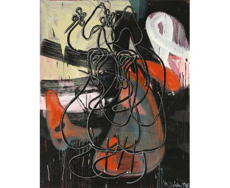 Markus Oehlen (Krefeld 1956 – lebt in München). Ohne Titel. 1989Öl auf Leinwand.  150 × 120&nbsp;cm (59 × 47&nbsp;¼&nbsp;in.)