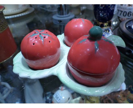 CARLTONWARE TOMATOES CRUET SET. Carltonware four piece Tomatoes cruet set
