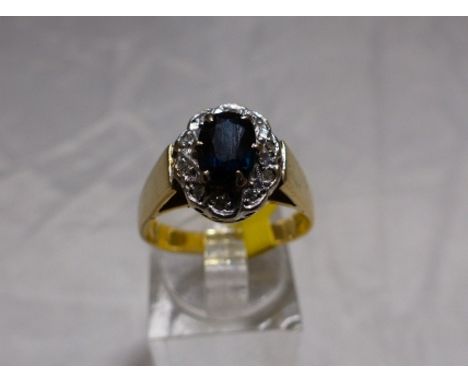 SAPPHIRE AND DIAMOND RING. 18ct gold thick set sapphire and diamond ring, size Q/R, RRP £1000