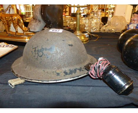 WWII HELMET 1939. WWII helmet dated 1939 with search and rescue lamp fitted