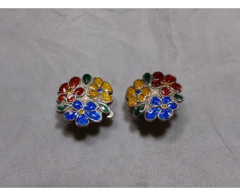 BERNARD INSTONE SILVER EARRINGS. Pair of sterling silver and enamel Bernard Instone earrings, c1930