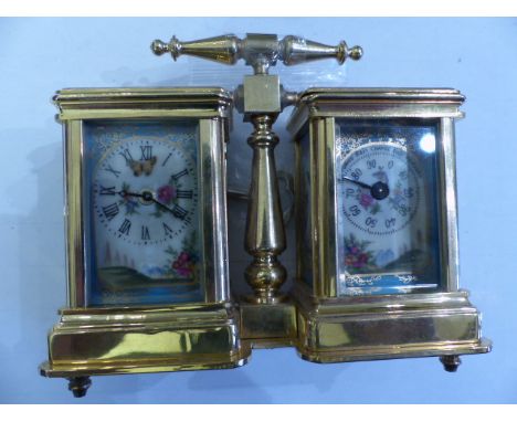BRASS CARRIAGE CLOCK AND BAROMETER. Dual brass carriage clock and barometer