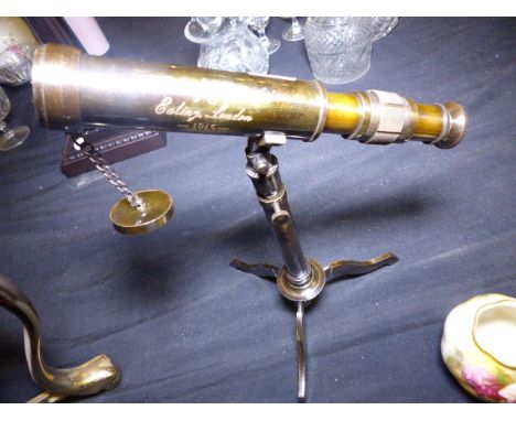 BRASS TELESCOPE. Brass telescope on tripod stand, L - 24cm
