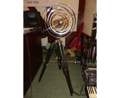 CHROME ARMILLARY. Chrome armillary on tripod stand, H - 104cm