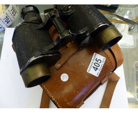 VINTAGE BINOCULARS WITH AIR MINISTRY MARKINGS. Pair of vintage binoculars with Air Ministry markings in original case