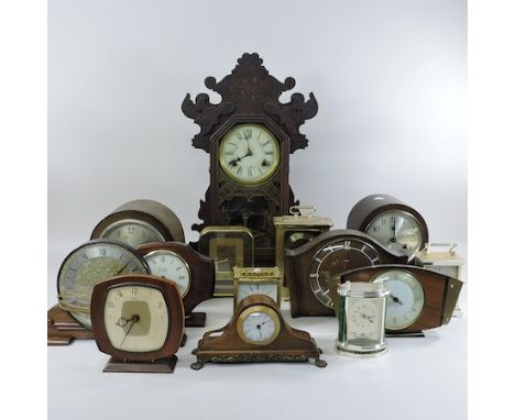 A 19th century American ginger bread clock and various mantel clocks