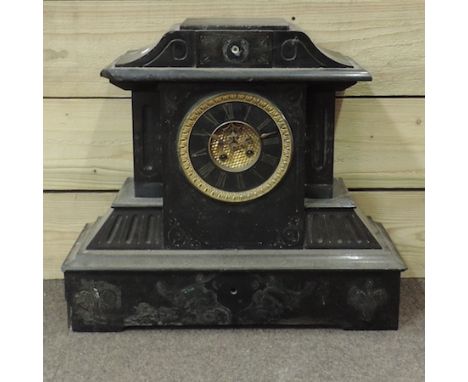 A Victorian black slate mantel clock, 44cm tall