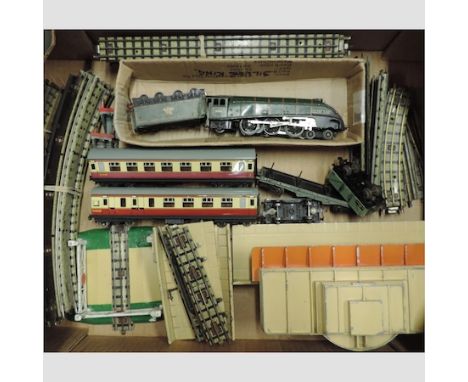 A Silver King three rail engine, together with a collection of track and other accessories 