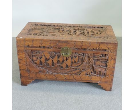 A carved camphorwood trunk, 101cm