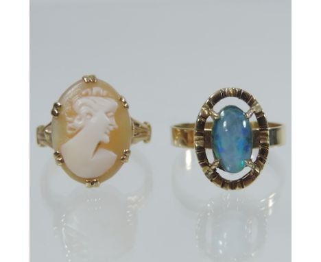 A 9 carat gold cameo ring, together with a 9 carat gold opal ring 