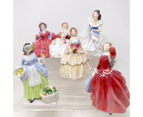 A Royal Doulton figure, Blithe Morning, HN2065, A Gypsy Dance HN2230, Spring Flowers HN1807, Irene, and The Gossips HN2025 (5